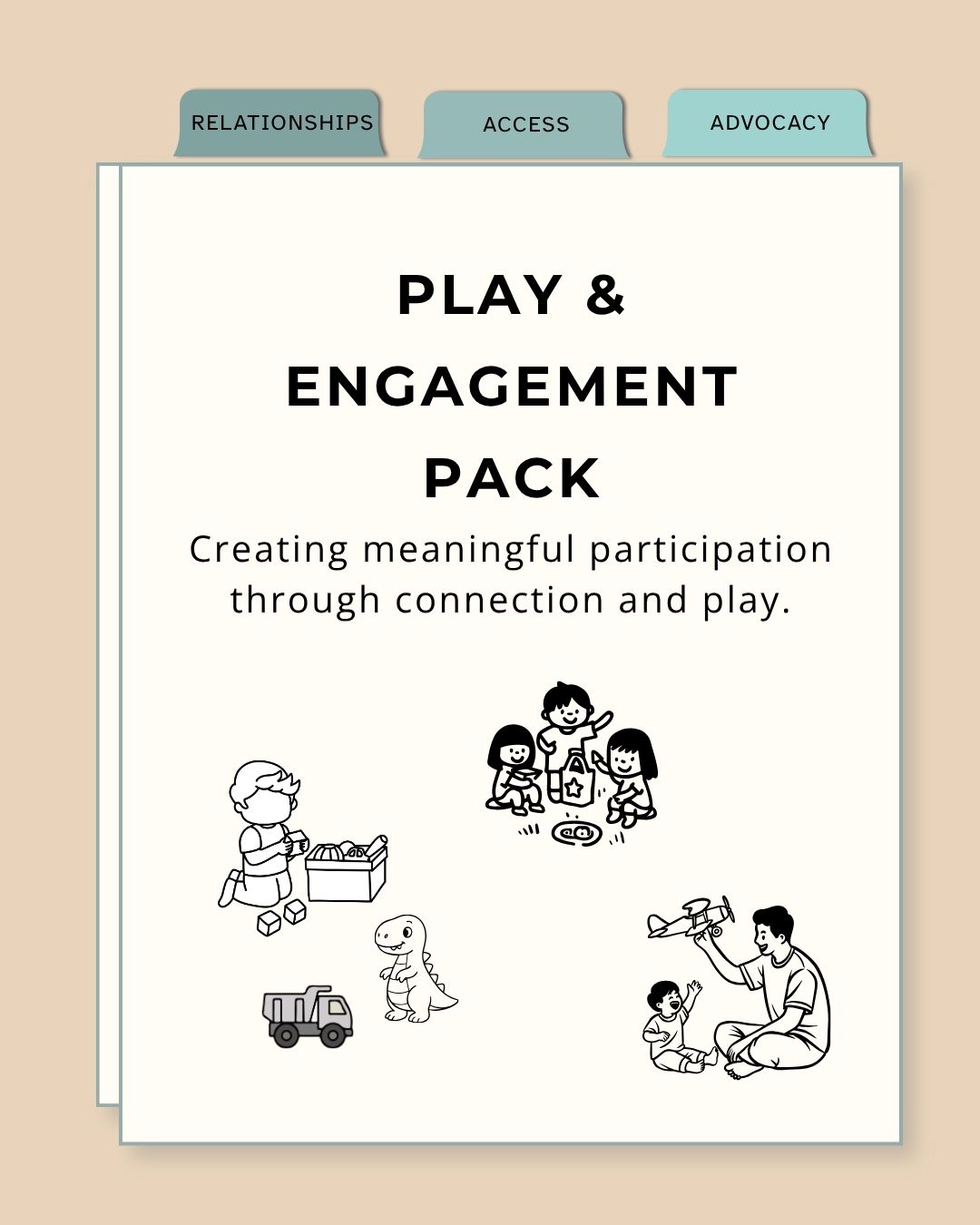 Play & Engagement Pack cover featuring children engaged in independent, peer, and adult-supported play activities.